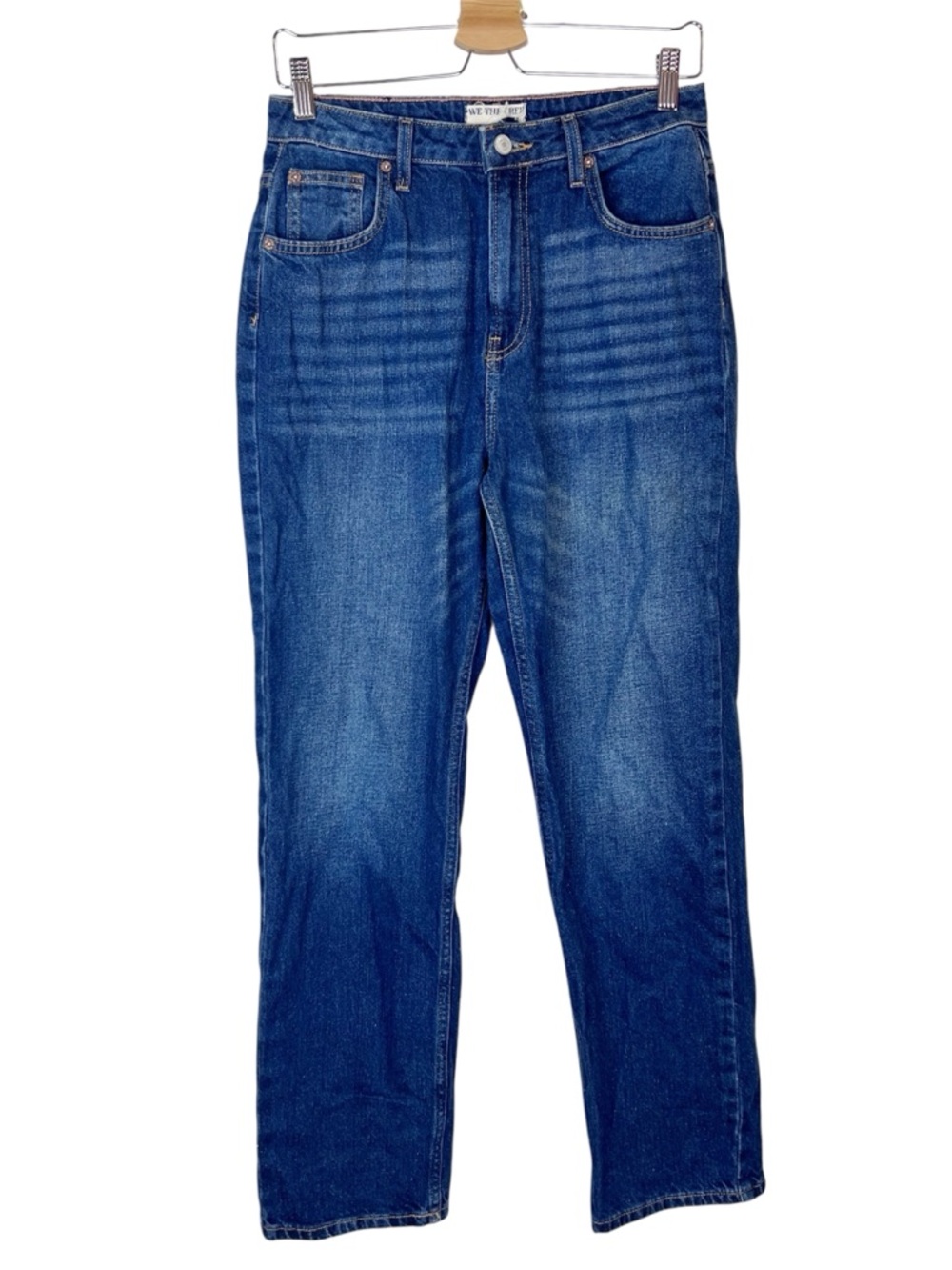 EUC Free People Pacifica Medium Dark Wash High-Rise Straight-Leg Rigid Jeans
